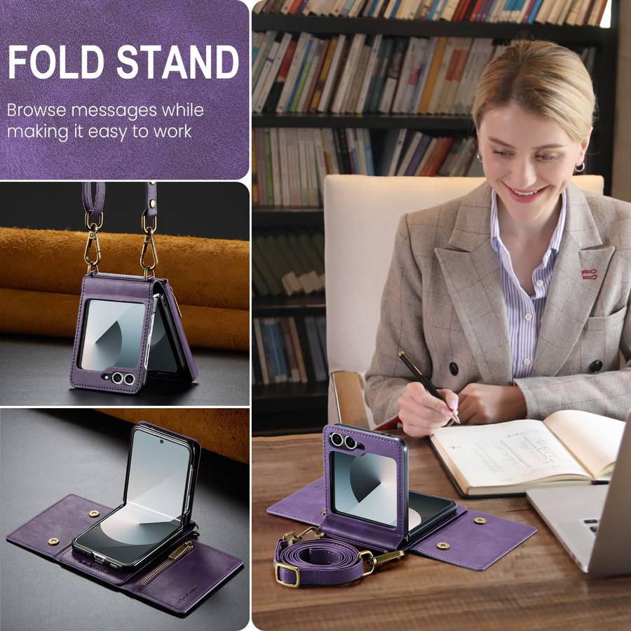 For Samsung Galaxy Z Flip6 DG.MING M5 Series Zip RFID Multi Card Detachable Leather Phone Case