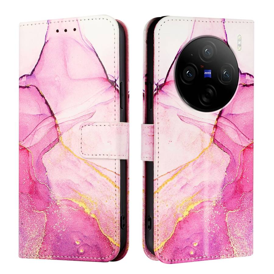 For vivo X100 Pro PT003 Marble Pattern Flip Leather Phone Case(Pink Purple Gold)