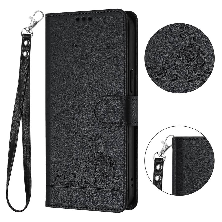 For Xiaomi Redmi Note 12 Explorer Cat Rat Embossed Pattern RFID PU Phone Case with Wrist Strap(