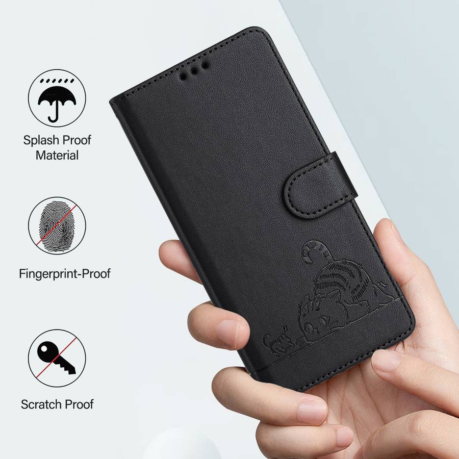 For Xiaomi Redmi Note 12 Explorer Cat Rat Embossed Pattern RFID PU Phone Case with Wrist Strap(