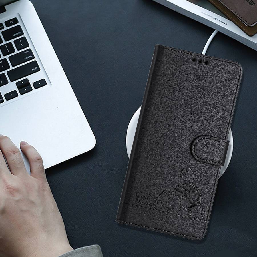 For Xiaomi Redmi Note 12 Explorer Cat Rat Embossed Pattern RFID PU Phone Case with Wrist Strap(