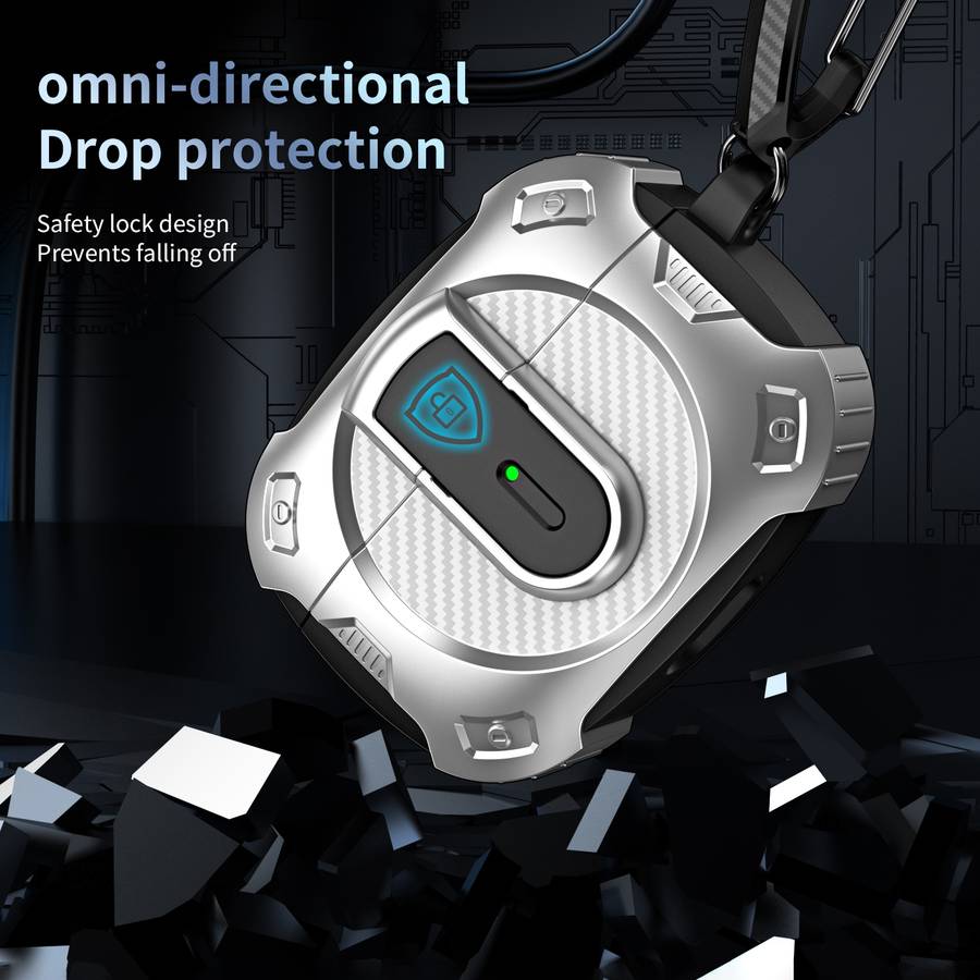 For AirPods Pro Lock Shockproof Bluetooth Earphone Protective Case(Black Silver)