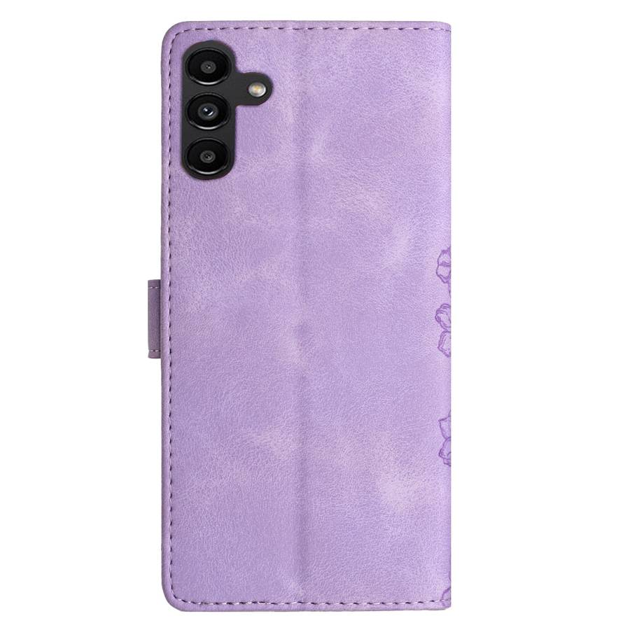 For Samsung Galaxy A04s Cherry Blossom Butterfly Skin Feel Embossed PU Phone Case(Purple)