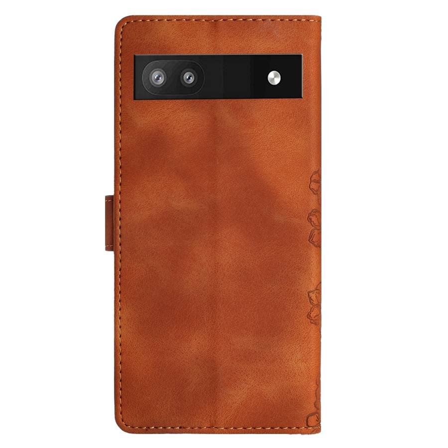 For Google Pixel 7a Cherry Blossom Butterfly Skin Feel Embossed PU Phone Case(Brown)