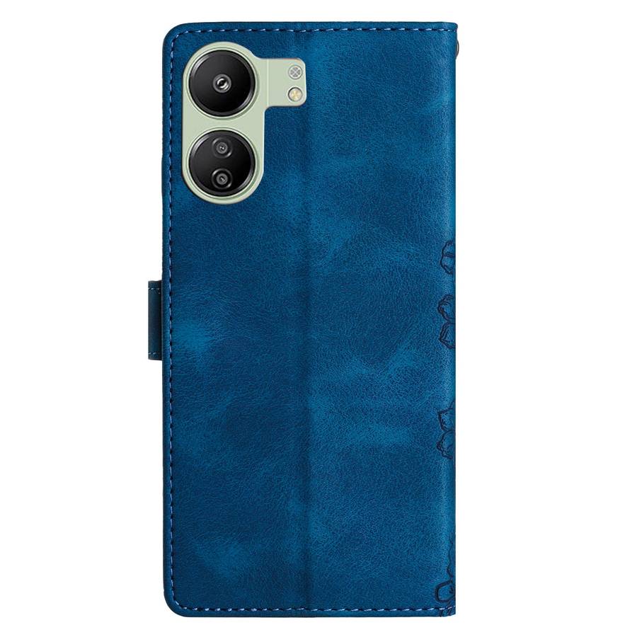 For Xiaomi Redmi 13C 4G Global Cherry Blossom Butterfly Skin Feel Embossed PU Phone Case(Blue)