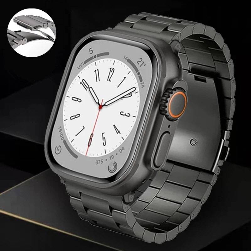 For Apple Watch Ultra 49mm 3-Bead Flat Buckle Titanium Alloy Watch Band(Silver)