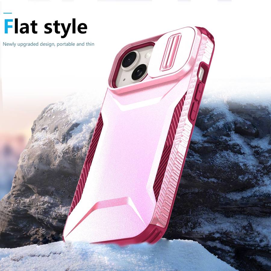For iPhone 15 Sliding Camshield Phone Case(Pink + Rose Red)