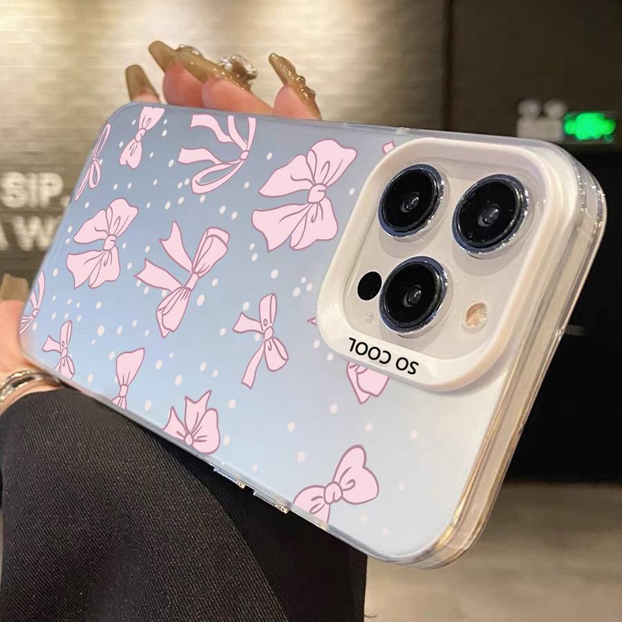For iPhone 14 Pro Max Silver Painting PC Hybrid TPU Phone Case(Bow White)