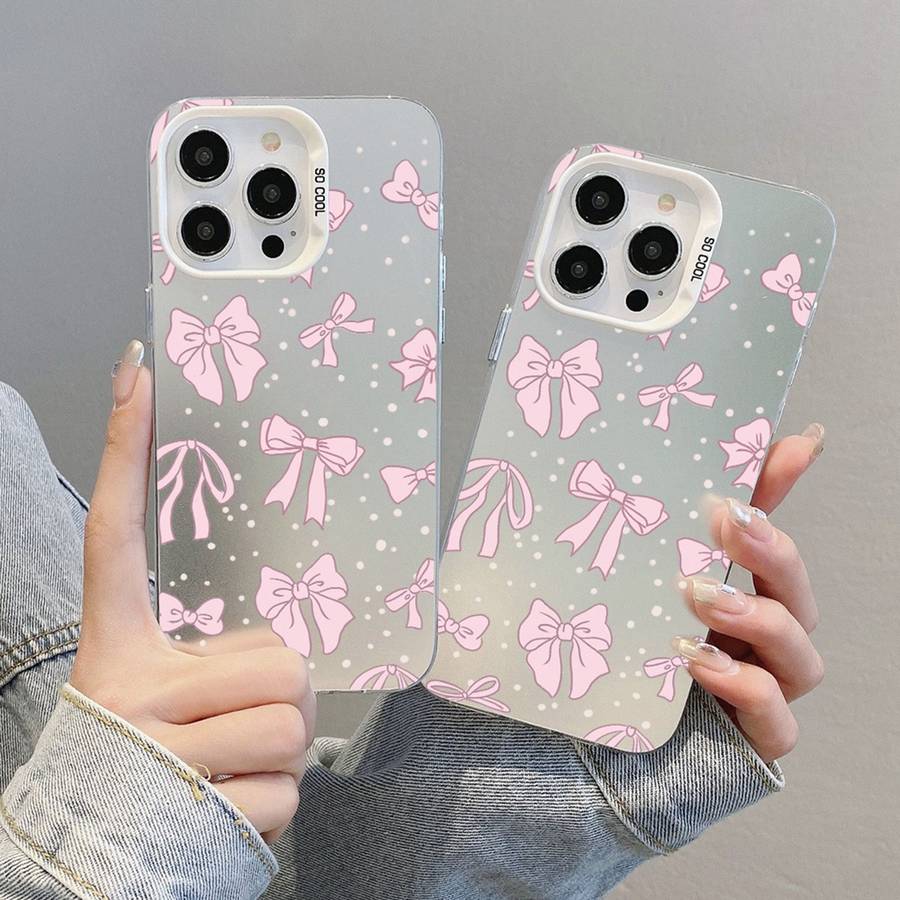 For iPhone 14 Pro Max Silver Painting PC Hybrid TPU Phone Case(Bow White)
