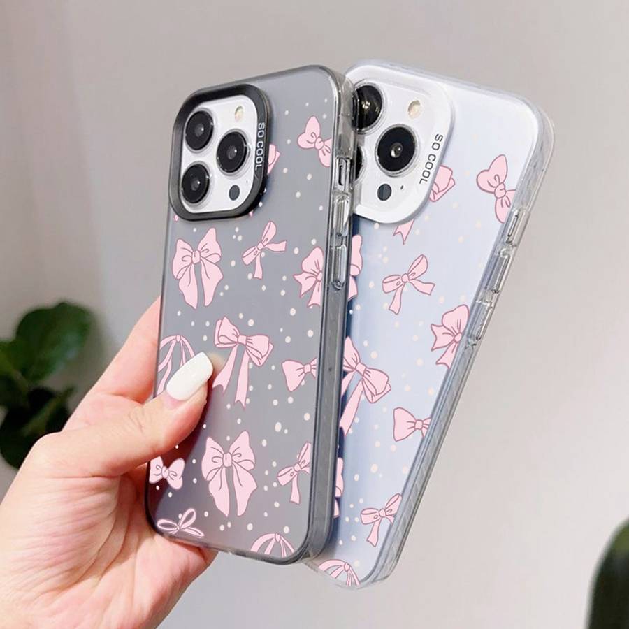 For iPhone 14 Pro Max Silver Painting PC Hybrid TPU Phone Case(Bow White)