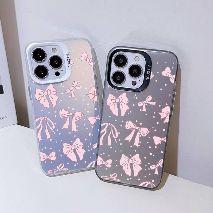 For iPhone 14 Pro Max Silver Painting PC Hybrid TPU Phone Case(Bow White)