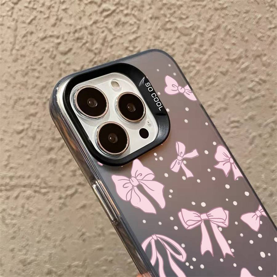 For iPhone 14 Pro Max Silver Painting PC Hybrid TPU Phone Case(Bow White)