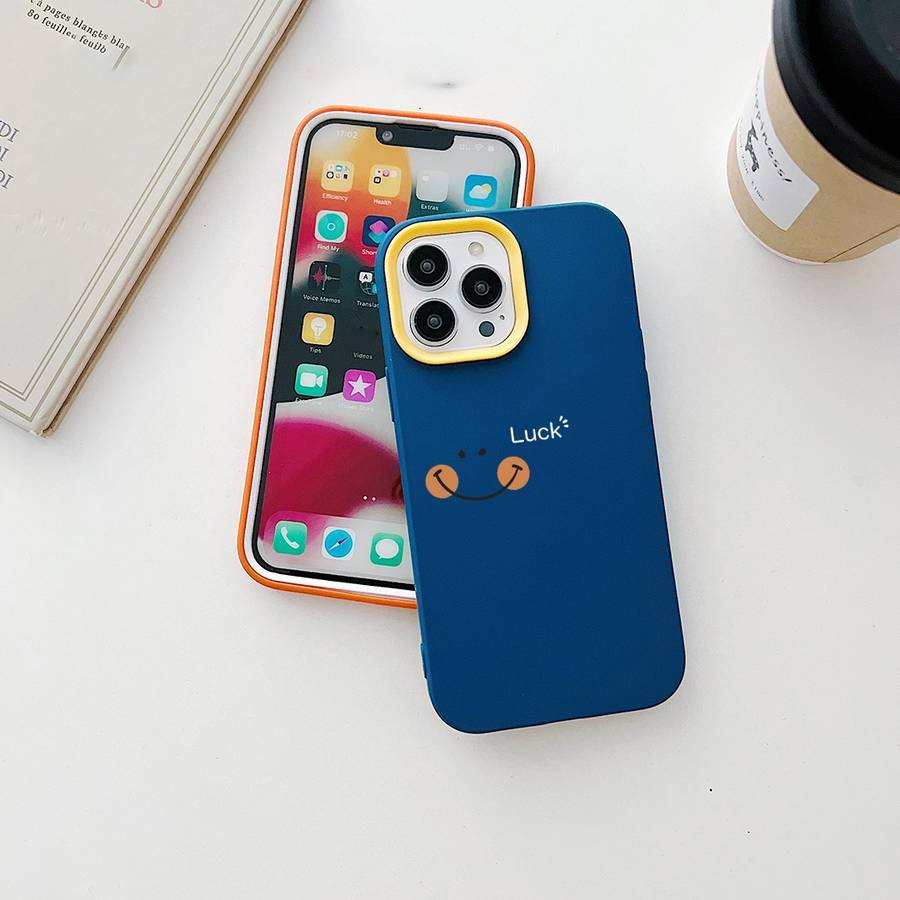 For iPhone 15 Pro Max Smile Face PC Hybrid TPU Phone Case(Sky Cyan)