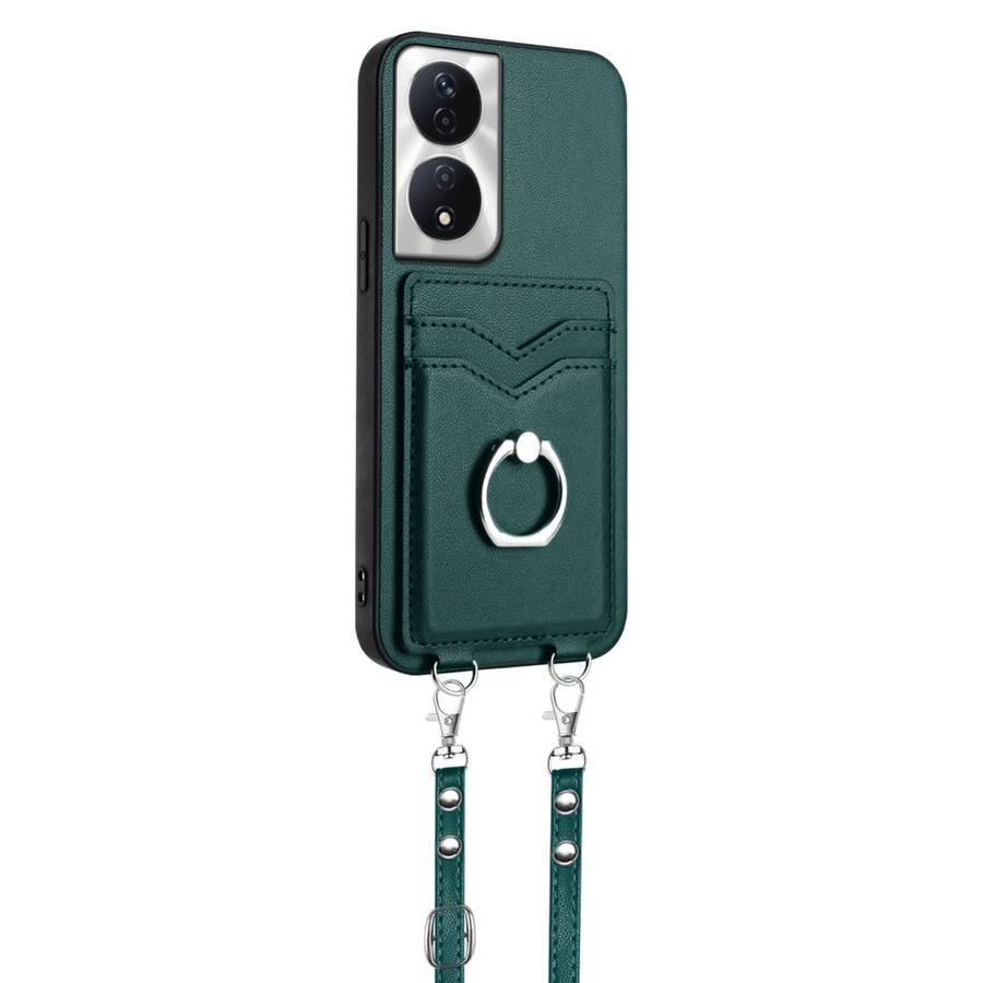 For Honor X7b / Play 8T 5G R20 Crossbody Rope Ring Card Holder Phone Case(Green)