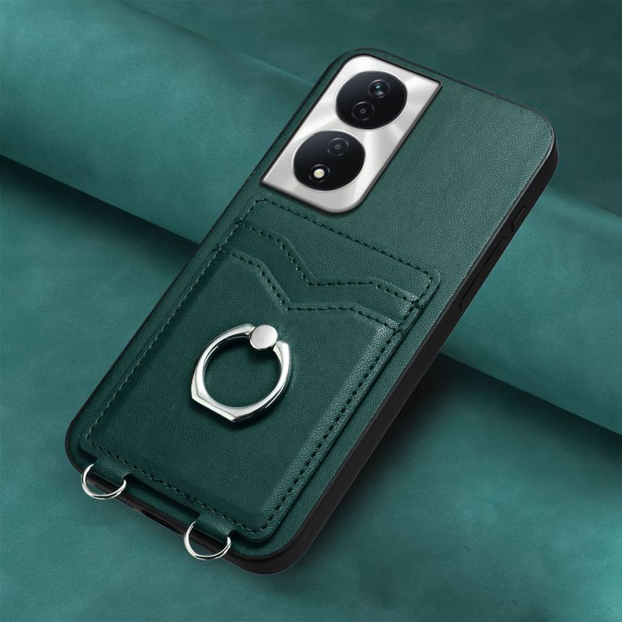 For Honor X7b / Play 8T 5G R20 Crossbody Rope Ring Card Holder Phone Case(Green)