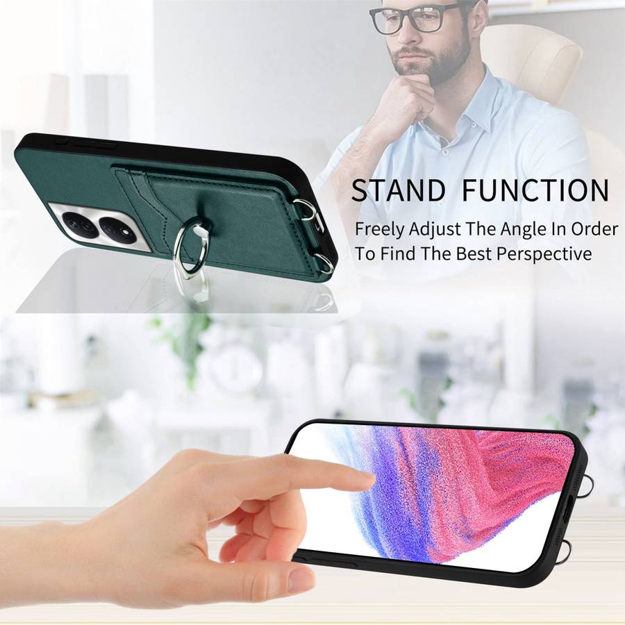 For Honor X7b / Play 8T 5G R20 Crossbody Rope Ring Card Holder Phone Case(Green)