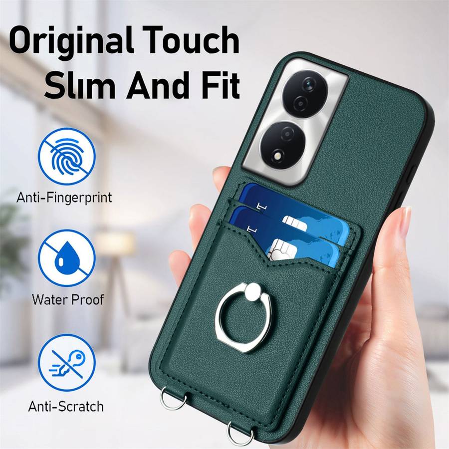 For Honor X7b / Play 8T 5G R20 Crossbody Rope Ring Card Holder Phone Case(Green)