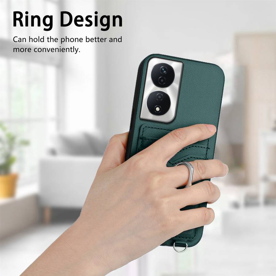 For Honor X7b / Play 8T 5G R20 Crossbody Rope Ring Card Holder Phone Case(Green)