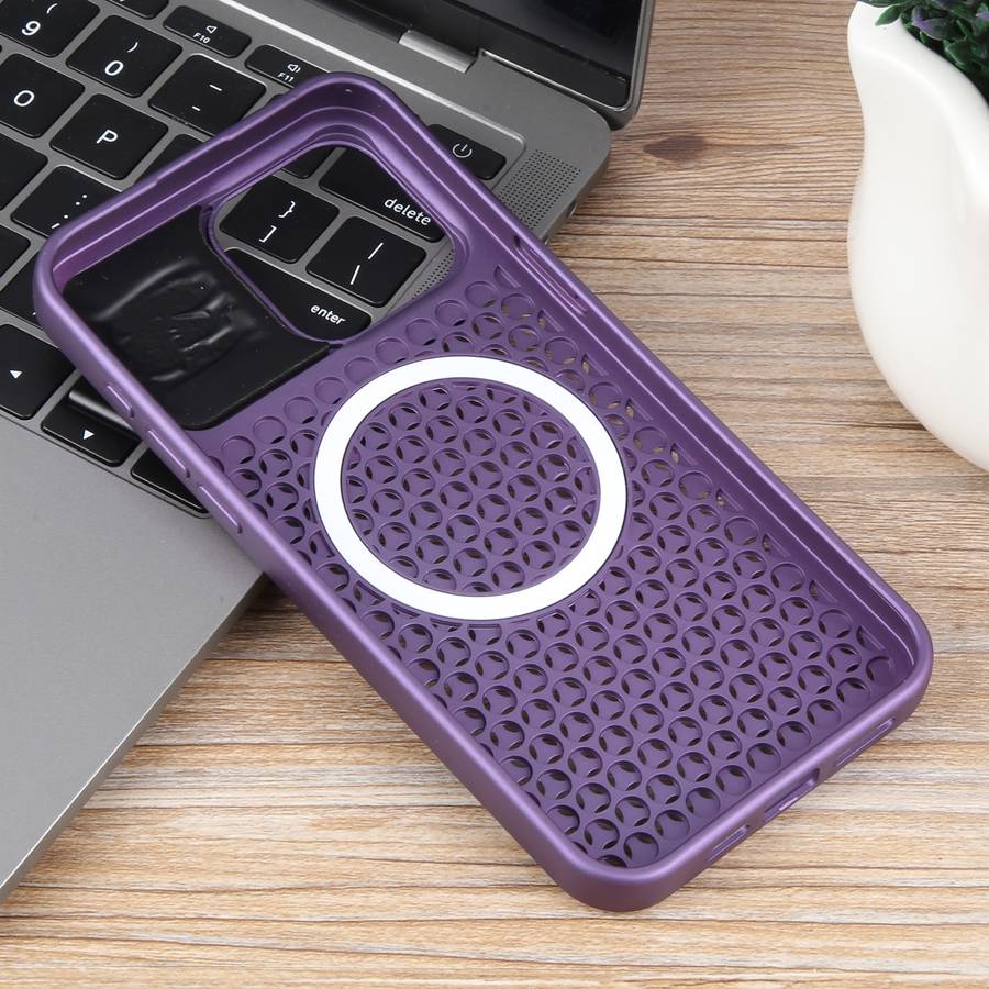 For iPhone 15 Pure Color Honeycomb Aromatherapy MagSafe Phone Case(Purple)