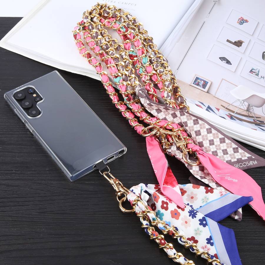 Mobile Phone Anti-lost Silk Scarf Full Coverage Long Lanyard(Rose Red)