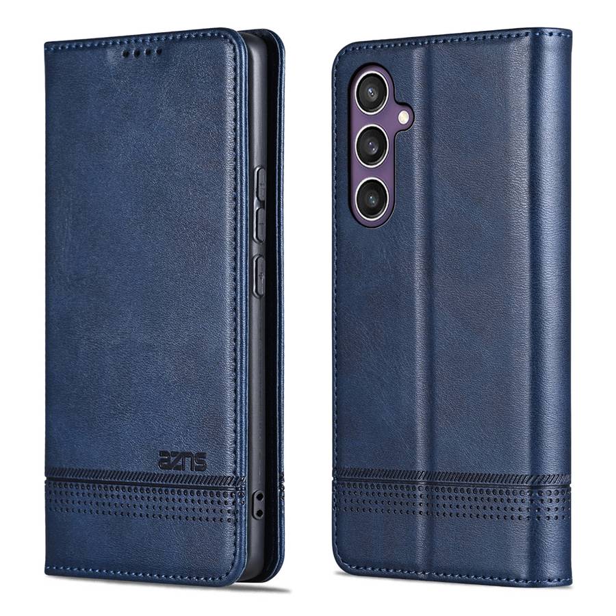 For Samsung Galaxy S24 FE 5G AZNS Magnetic Calf Texture Flip Leather Phone Case(Dark Blue)