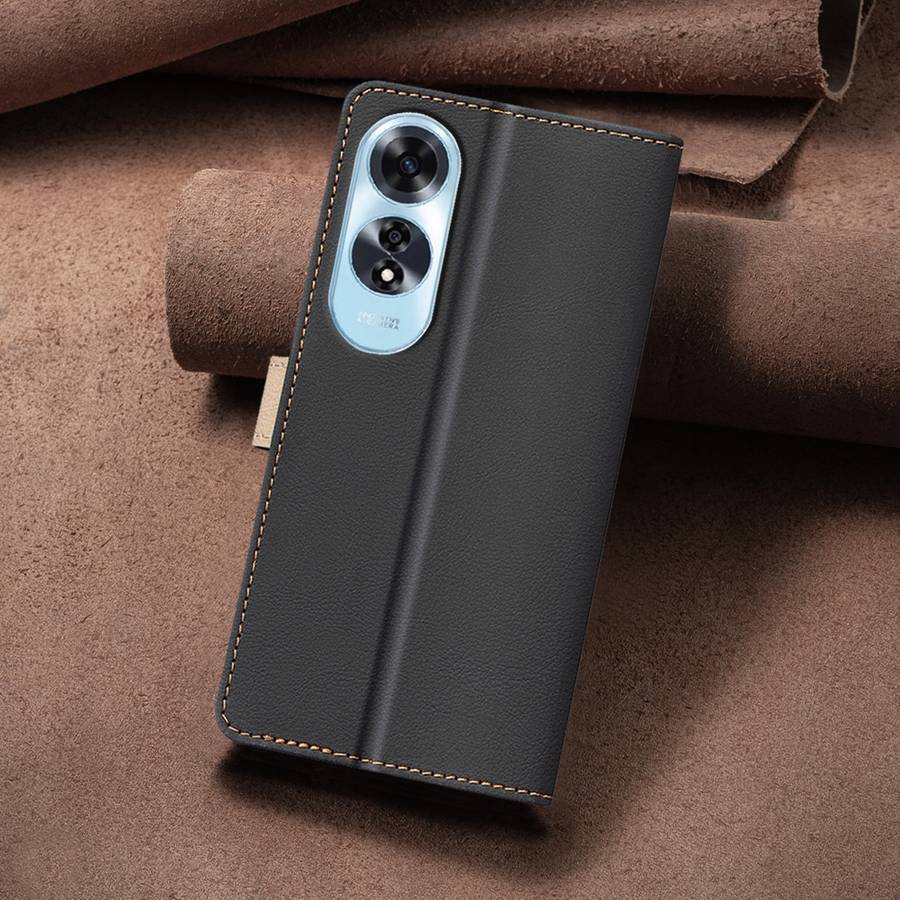 For OPPO A60 4G Color Matching RFID Anti-theft Leather Phone Case(Black)