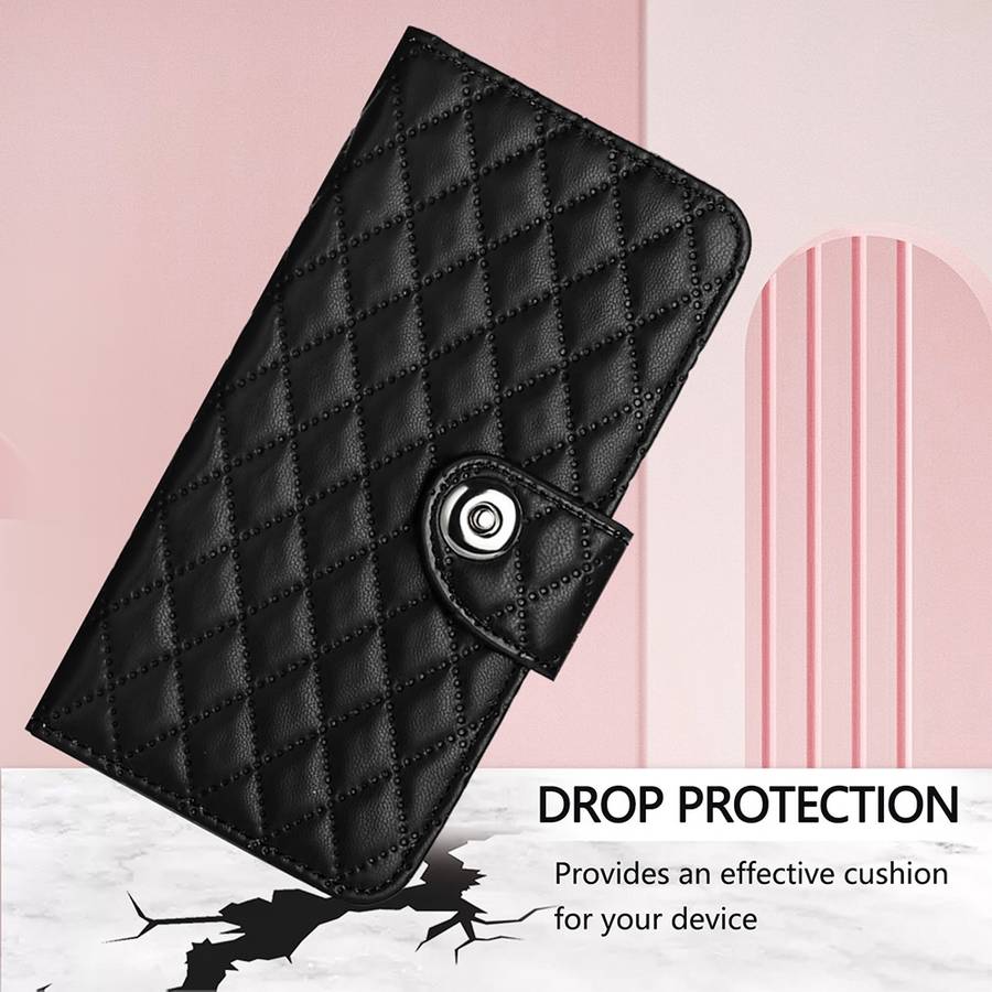 For Samsung Galaxy S10+ Rhombic Texture Flip Leather Phone Case with Lanyard(Black)