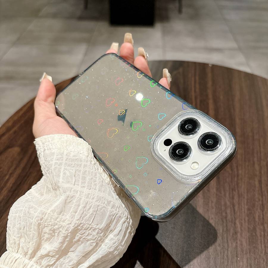 For iPhone 13 Pro Love Pattern Transparent Lens Frame IMD Acrylic Phone Case(Black)