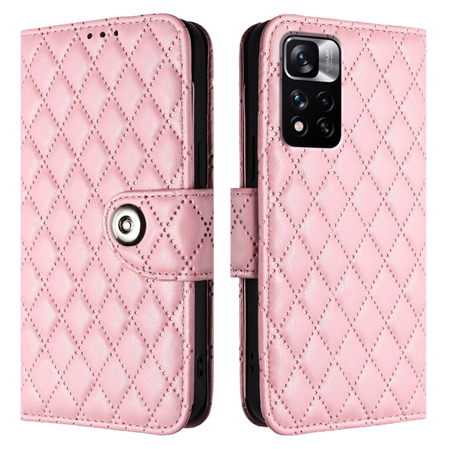 For Xiaomi Poco X4 NFC Rhombic Texture Flip Leather Phone Case with Lanyard(Pink)