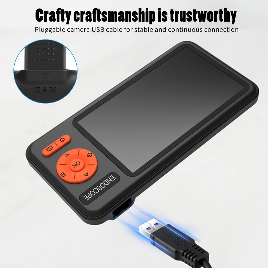 T29 5 inch IPS Screen 7.9mm Triple Lens IP67 Waterproof Industrial Endoscope With Bracket, Length:1m