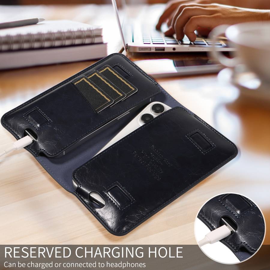 PU Flip Double Phone Card Slot Case, Size:15.7 x 9cm(Blue)