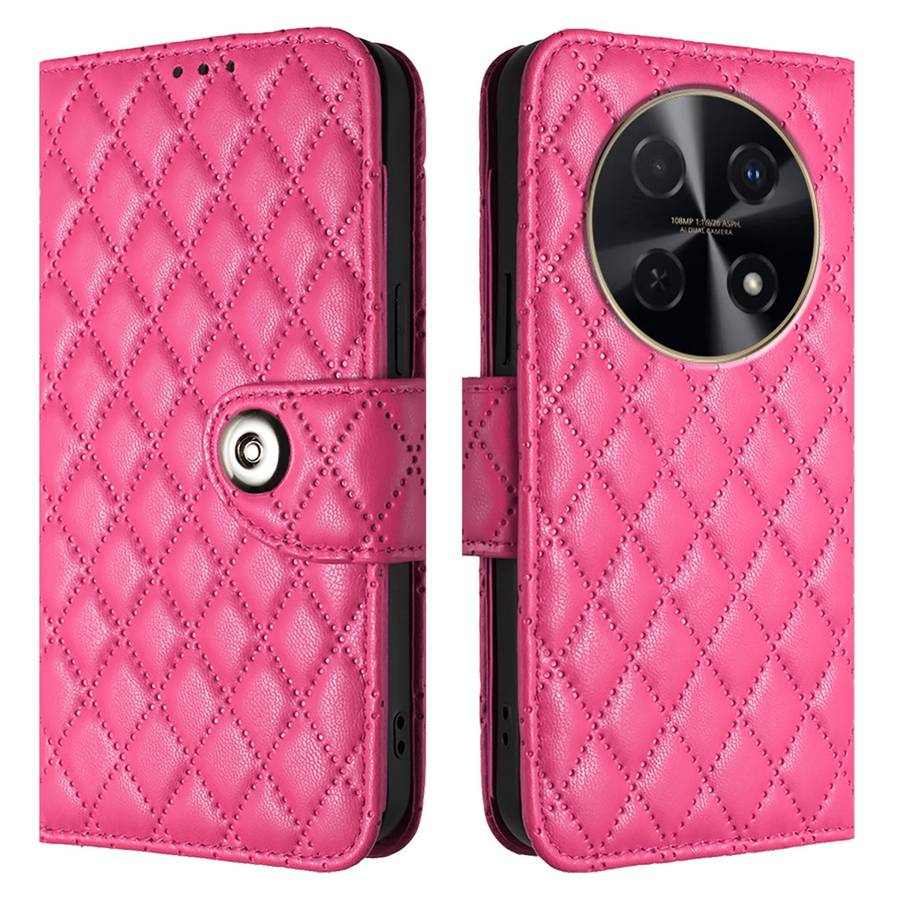 For Huawei nova 12i Rhombic Texture Flip Leather Phone Case with Lanyard(Rose Red)
