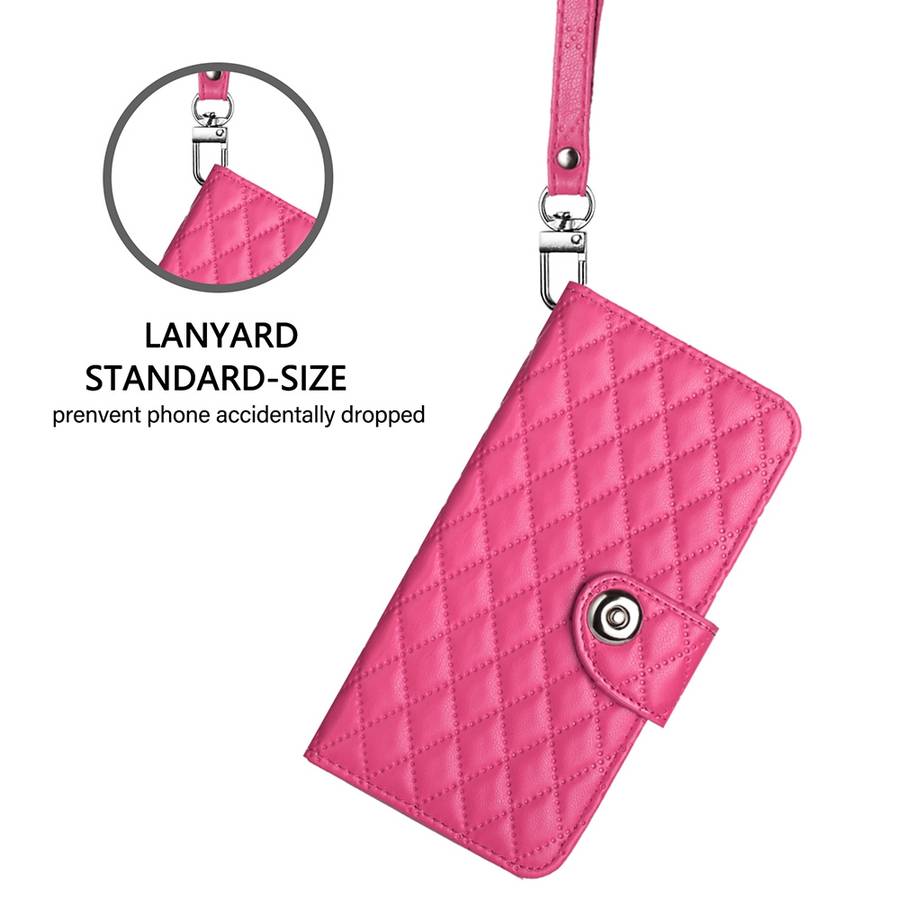 For Huawei nova 12i Rhombic Texture Flip Leather Phone Case with Lanyard(Rose Red)