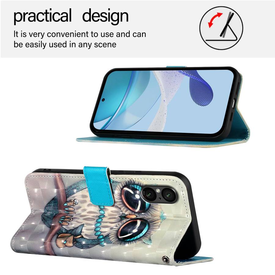 For Sony Xperia 5 VI 3D Painting Horizontal Flip Leather Phone Case(Grey Owl)