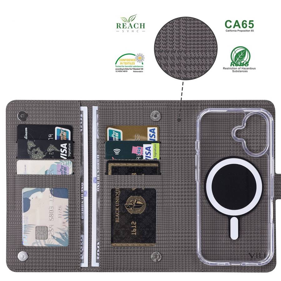 For iPhone 15 ViLi GHA-C Series RFID MagSafe Magnetic Flip Leather Phone Case(Grey)