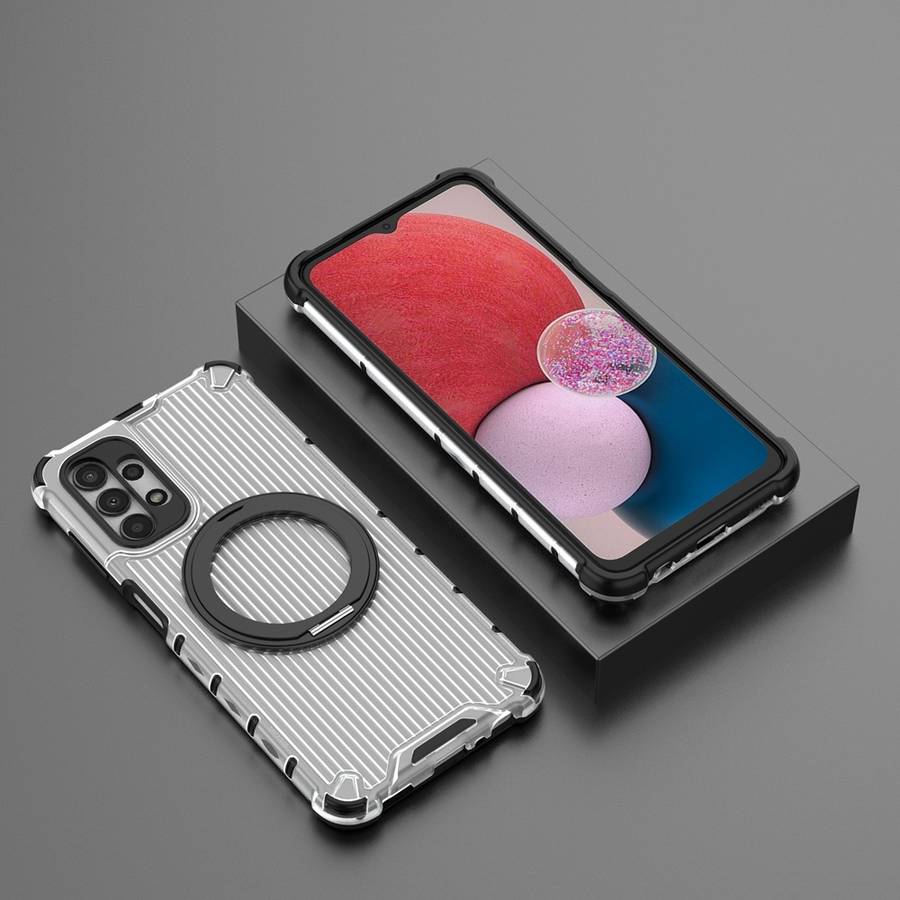 For Samsung Galaxy A13 5G Grating 360 Degree Rotating Holder Shockproof Phone Case(Transparent)