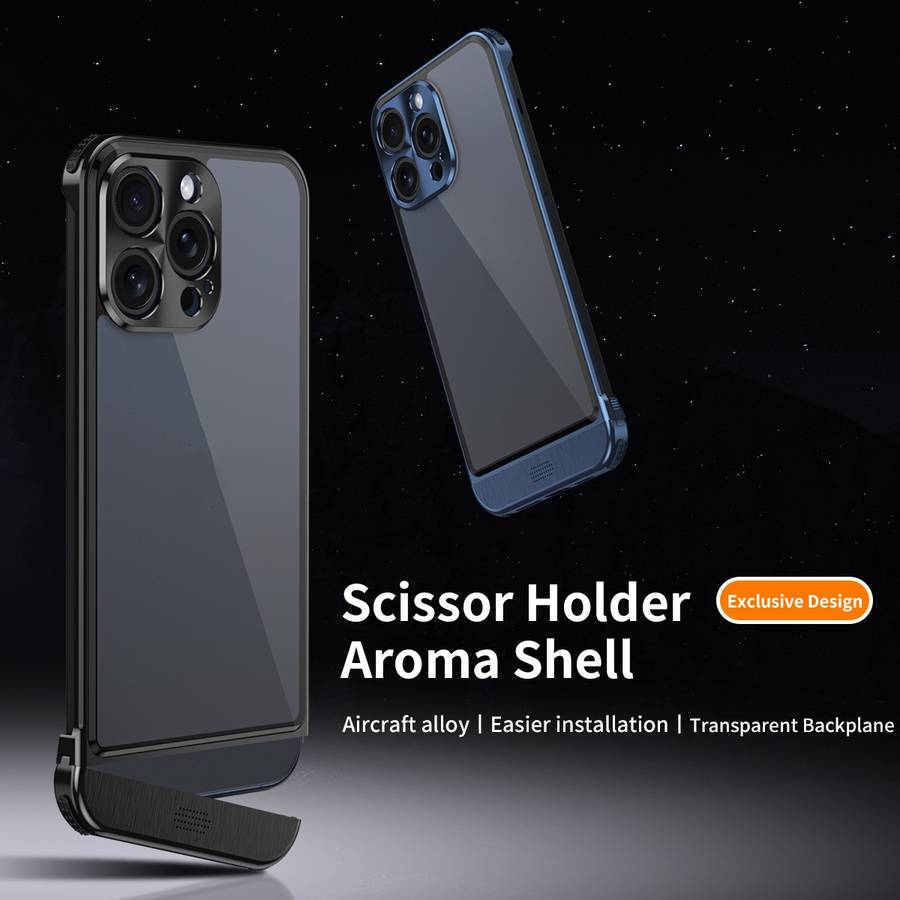 For iPhone 14 Pro Metal Scissor Holder Translucent Aroma Phone Case(Silver)