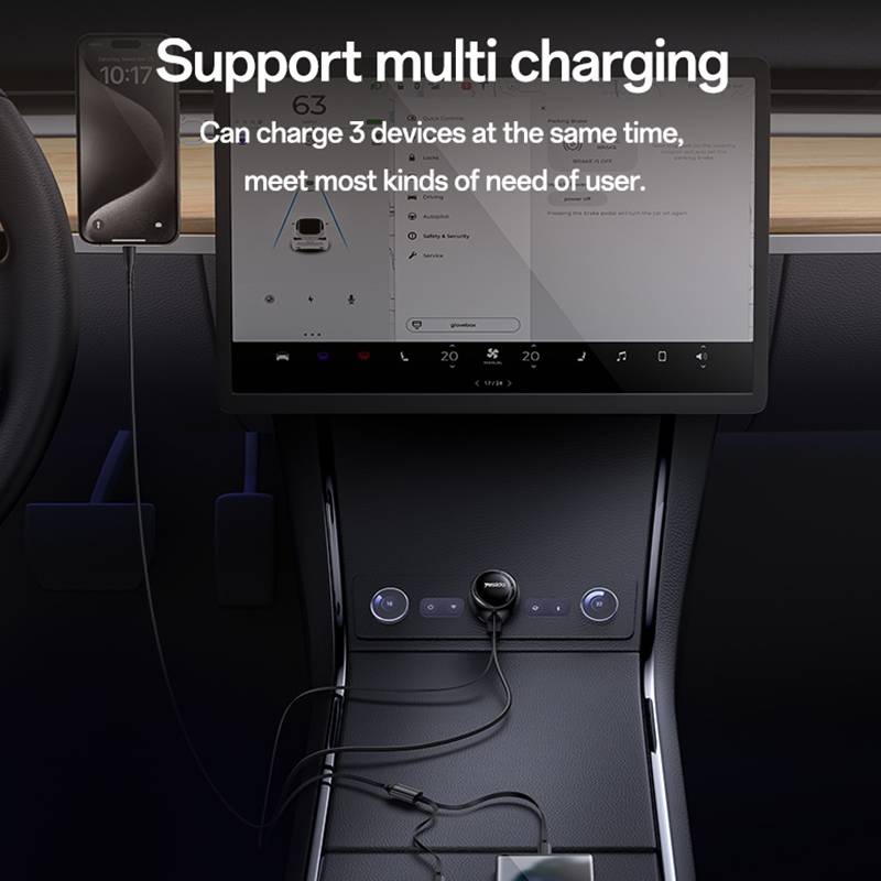 Yesido Y61 53W Type-C + 8 Pin Retractable Cable 3 in 1 Car Charger(Black)
