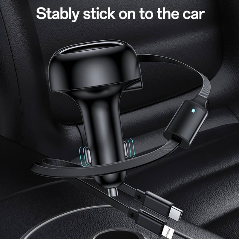 Yesido Y61 53W Type-C + 8 Pin Retractable Cable 3 in 1 Car Charger(Black)