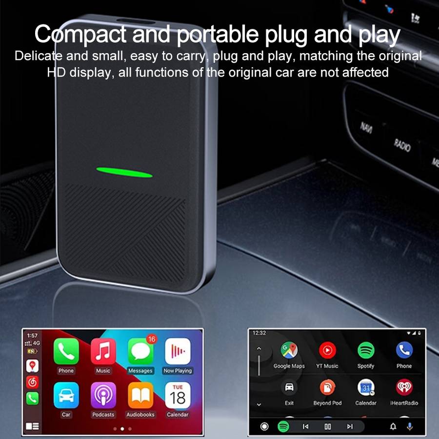 CarPlay and Android Auto Wireless Car Connectivity Box, Specification: Square(Black)