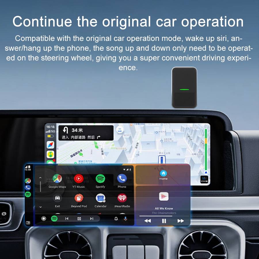 CarPlay and Android Auto Wireless Car Connectivity Box, Specification: Square(Black)