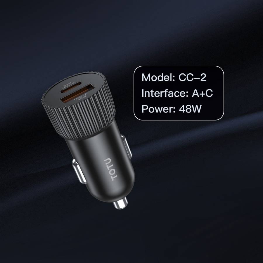 TOTU CC-2 48W USB-A and Type-C Ports Fast Charging Car Charger(Black)