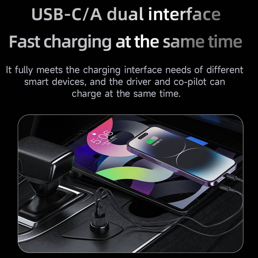 TOTU CC-2 48W USB-A and Type-C Ports Fast Charging Car Charger(Black)