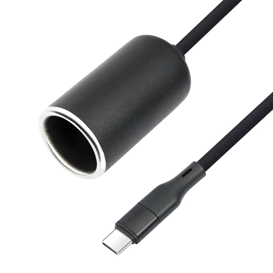 Type-C 5V to 12V Car Cigarette Lighter Socket Boost Cable with Voltage Display, Length:0.3m(Black)