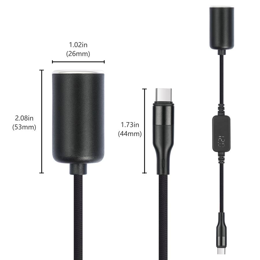 Type-C 5V to 12V Car Cigarette Lighter Socket Boost Cable with Voltage Display, Length:0.3m(Black)