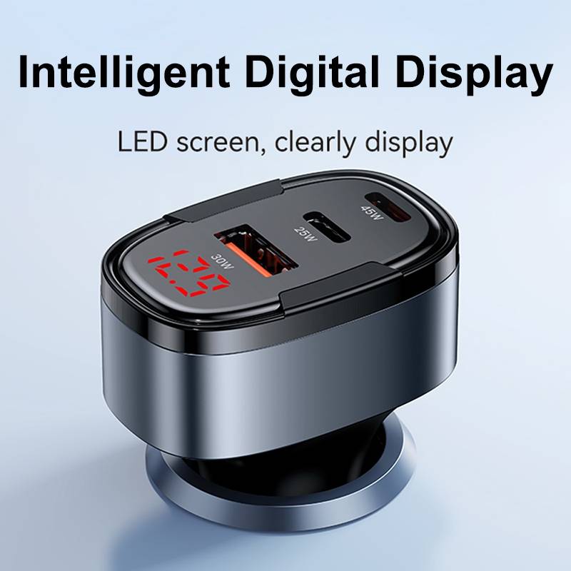 USAMS CC257 C42 100W USB, Type-C, 8 Pin Three Ports Car Fast Charger(Black)