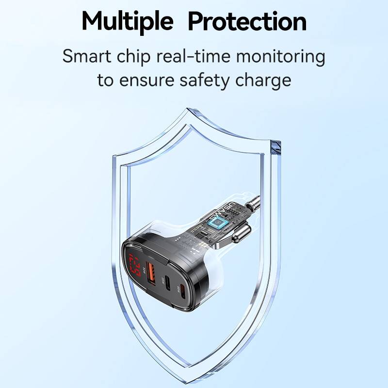 USAMS CC257 C42 100W USB, Type-C, 8 Pin Three Ports Car Fast Charger(Black)