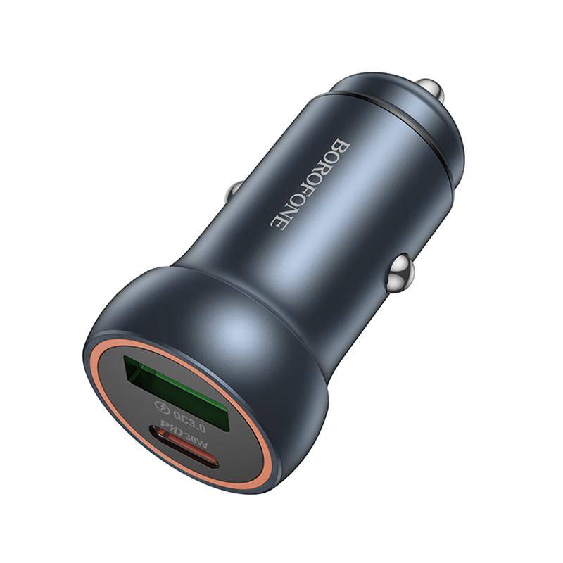 BOROFONE BZ32A Fresh PD30W Type-C and QC3.0 USB Car Charger(Metal Grey)