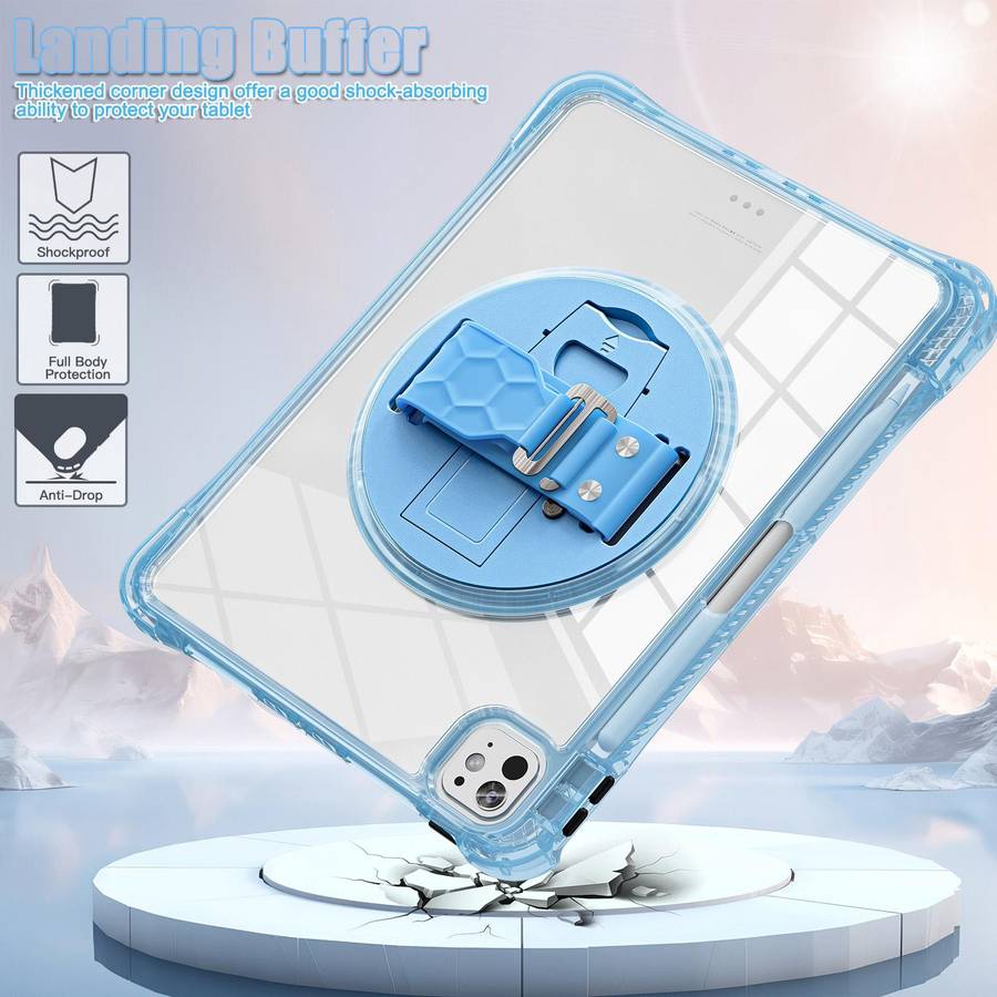 For iPad Pro 13 2025 / 2024 Rotation Grip Holder TPU Hybrid Clear PC Tablet Case(Light Blue)