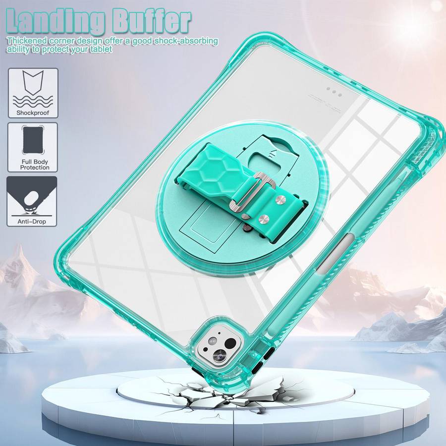 For iPad Pro 13 2025 / 2024 Rotation Grip Holder TPU Hybrid Clear PC Tablet Case(Light Green)